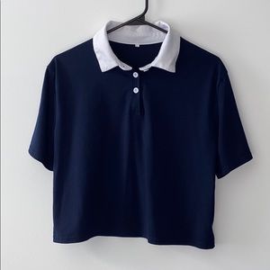 button front polo cropped tee